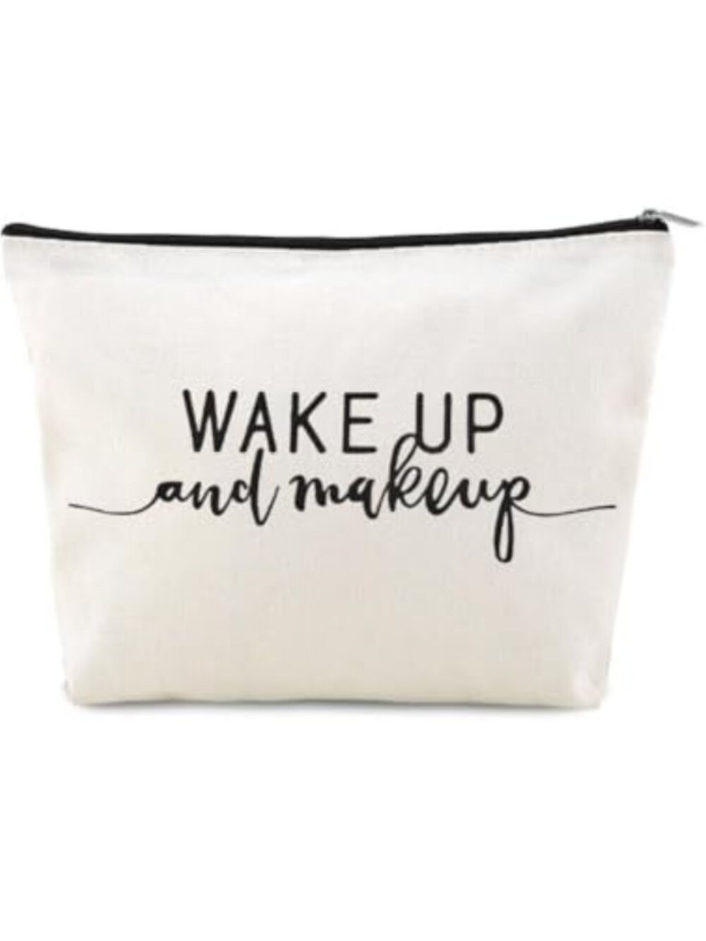 Canvas Toiletry Bag with Zipper Wake Up and Makeup Cosmetic Pouch Travel